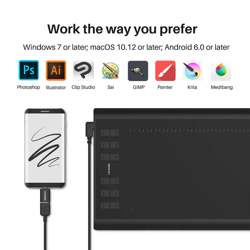 HUION Inspiroy H1060P Graphics Tablet with Battery-Free Stylus