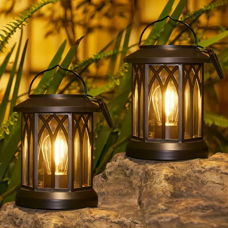 2 Pack Upgraded Bright Solar Lantern Lights Outdoor Warm Light