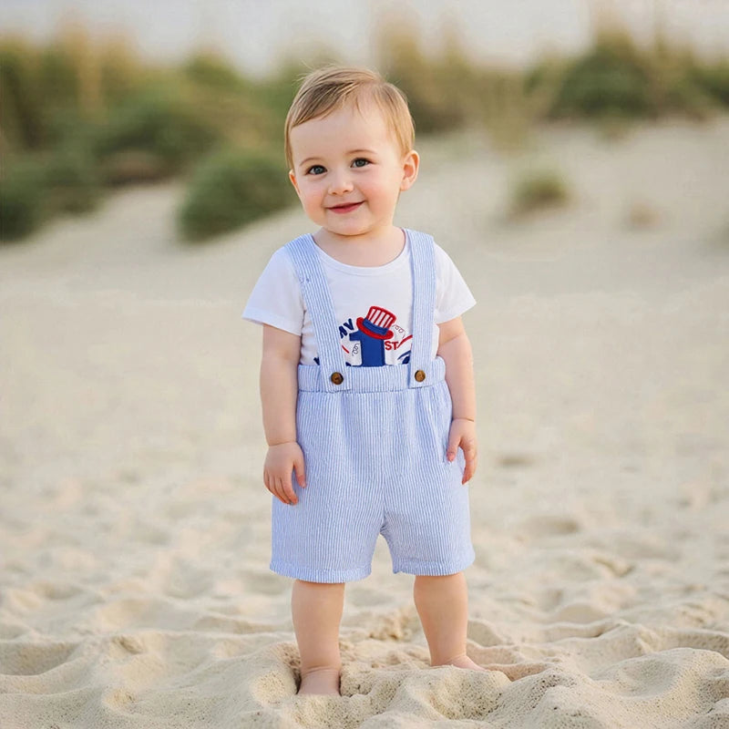 Infant Boys Independence Day Outfits American Flag Romper Set