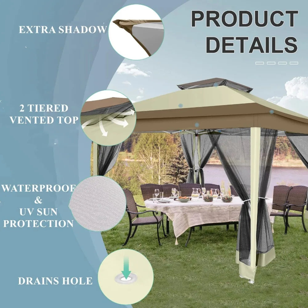 12x12 Outdoor Gazebo Pop-up Canopy with Mosquito Net Patio Tent Backyard Canopy