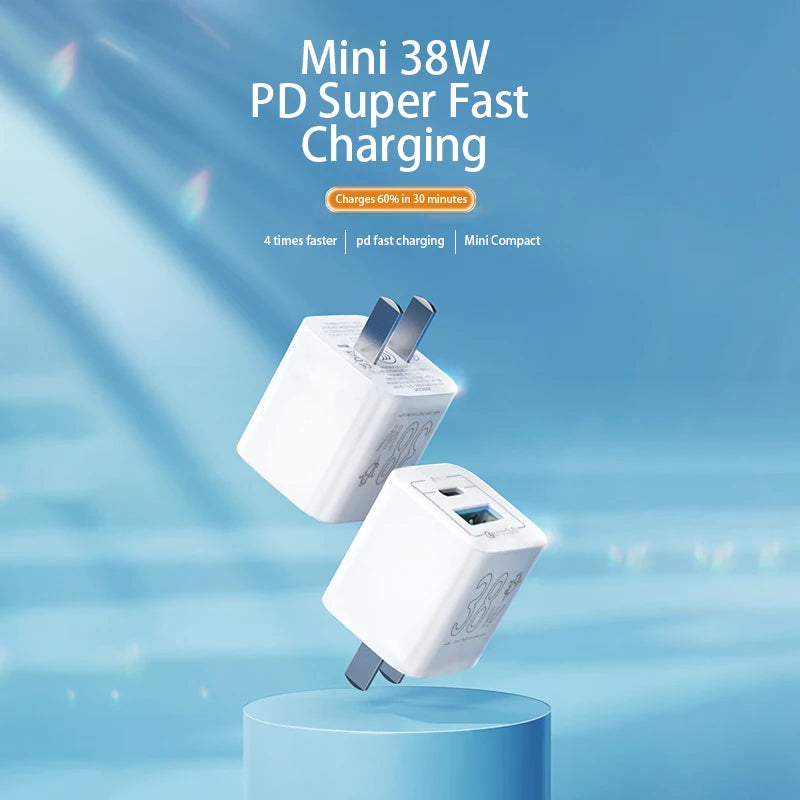 38W PD USB C Fast Charger With EU US UK Plugs For Phones