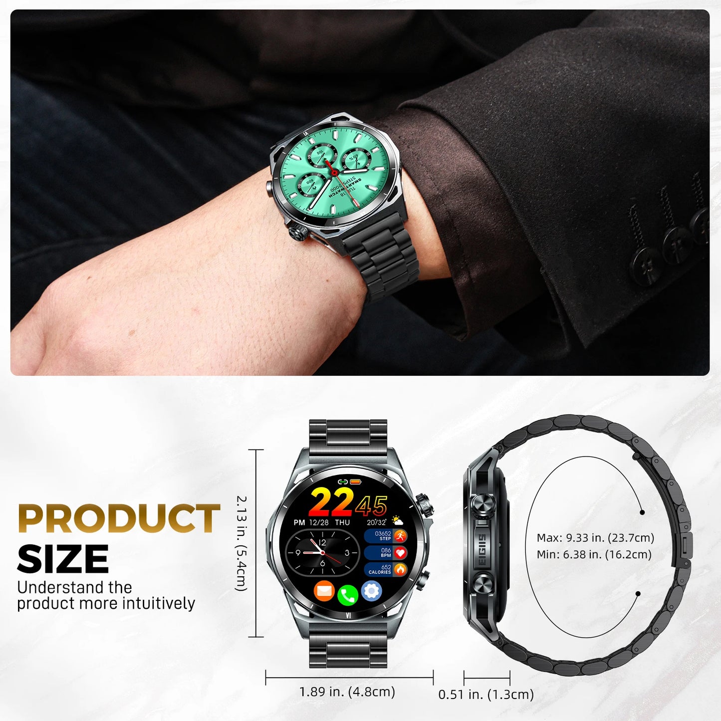 EIGIIS New Smart Watch KE6 1.43" AMOLED Display Men Black Sports Watch KE Series Bluetooth Call IP68 Waterproof