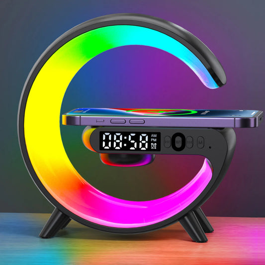 Christmas Gift 5.9" Fast Wireless Charger Desktop Stand Bluetooth Speaker RGB Atmosphere Lamp for iPhone Samsung