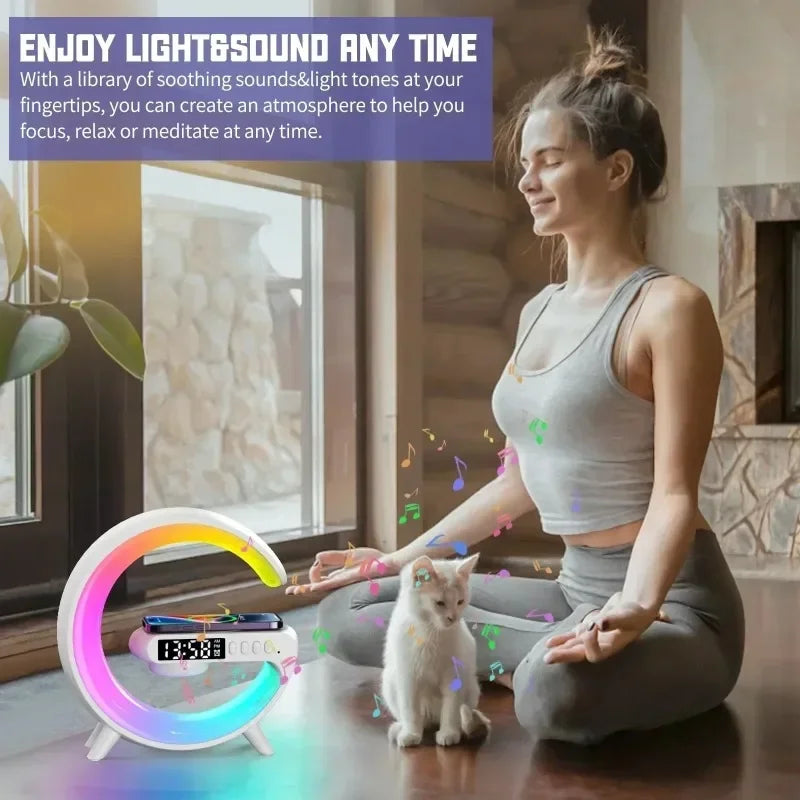 Christmas Gift 5.9" Fast Wireless Charger Desktop Stand Bluetooth Speaker RGB Atmosphere Lamp for iPhone Samsung