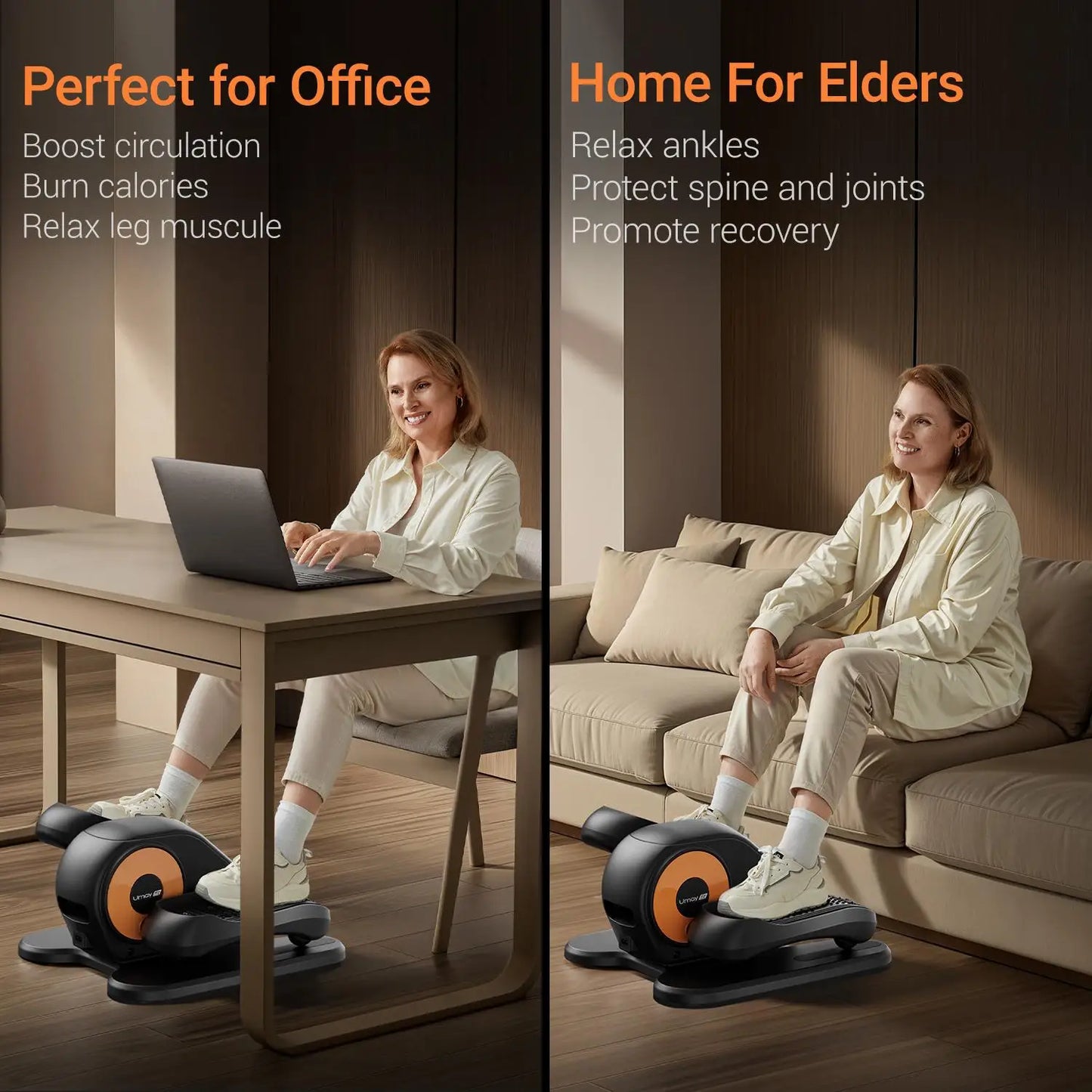 Quiet Portable Under Desk Elliptical for Seniors Electric Seated Leg Exerciser with Remote Compact Training Machine