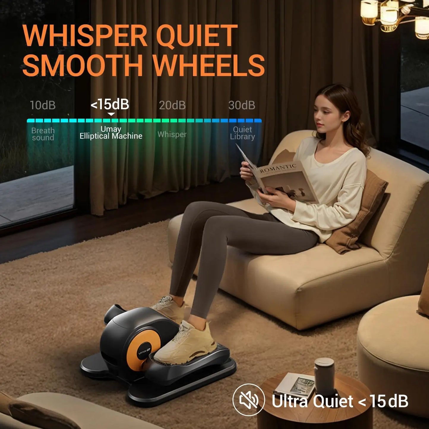 Quiet Portable Under Desk Elliptical for Seniors Electric Seated Leg Exerciser with Remote Compact Training Machine