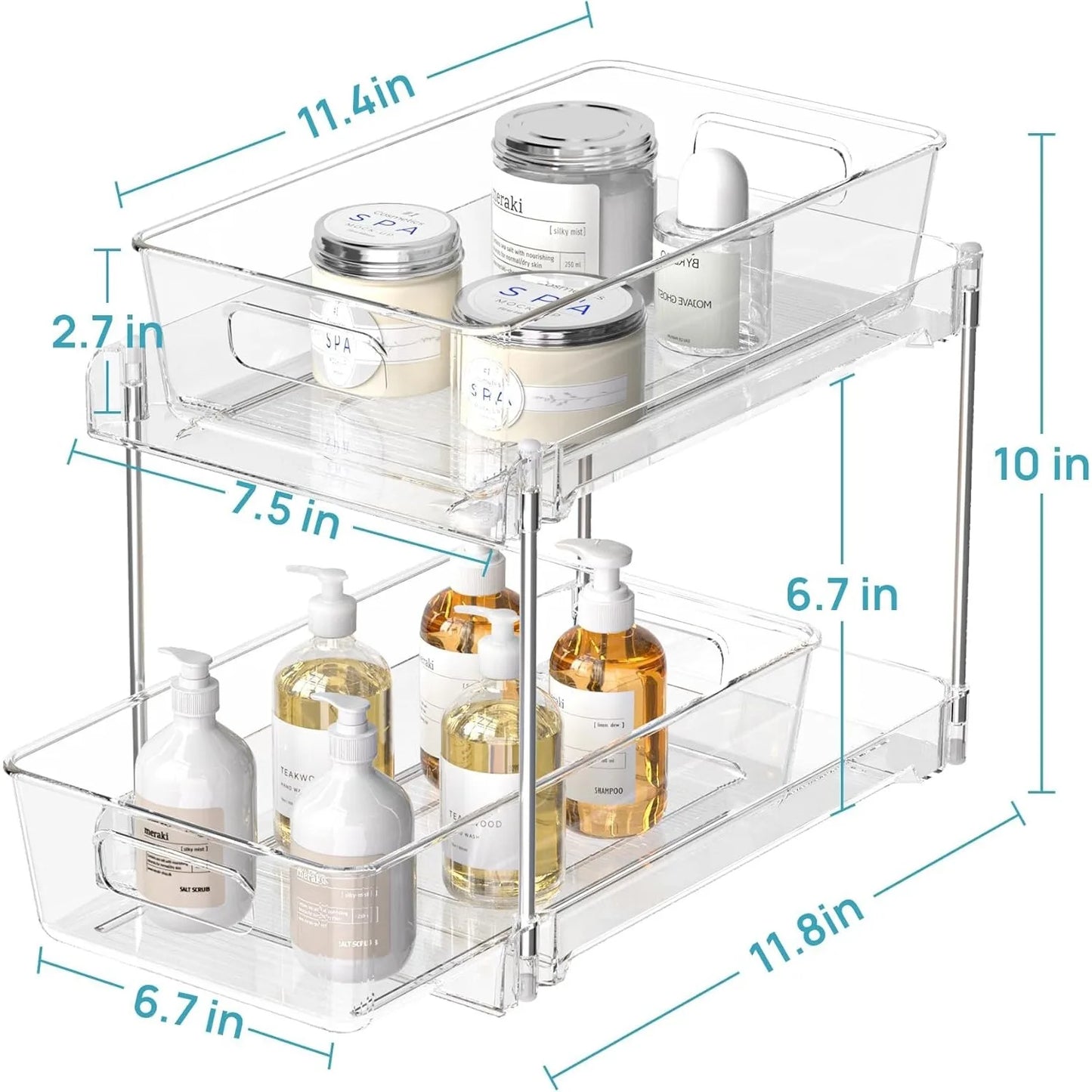 4 Pack Clear Bathroom Organizers for Tidy Storage Solutions