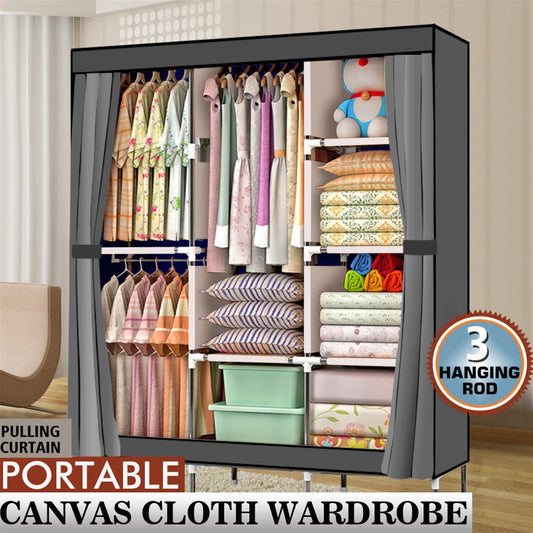 71 Inch Portable Closet Wardrobe Clothes Rack Storage Organizer with Shelf Gray