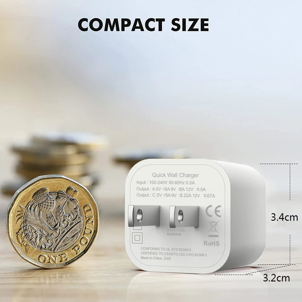 38W PD USB C Fast Charger With EU US UK Plugs For Phones