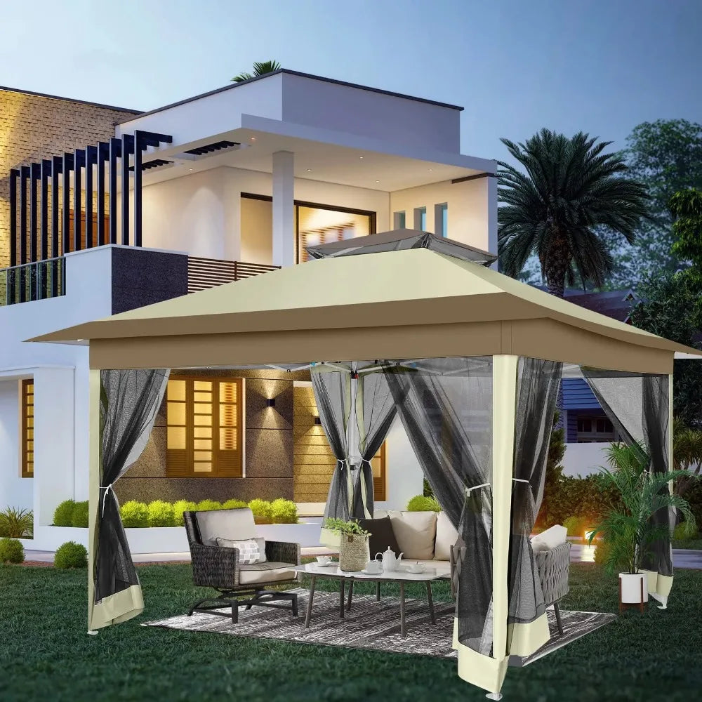 12x12 Outdoor Gazebo Pop-up Canopy with Mosquito Net Patio Tent Backyard Canopy