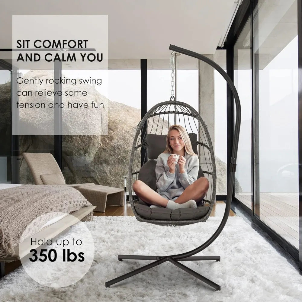 Swing Egg Chair Hammock with Aluminum Frame and Cushion