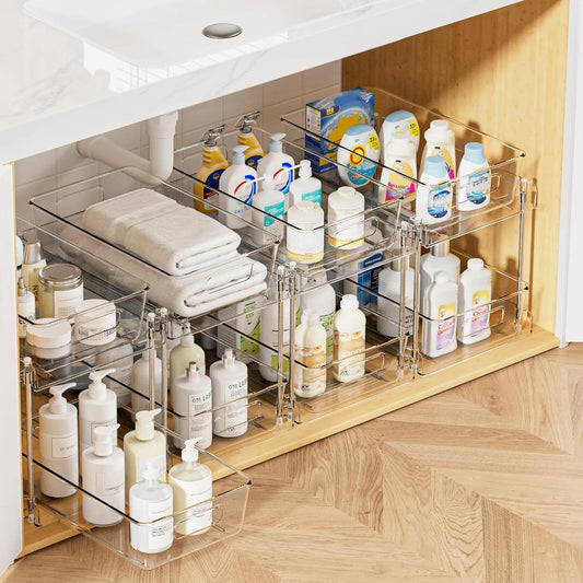 4 Pack Clear Bathroom Organizers for Tidy Storage Solutions