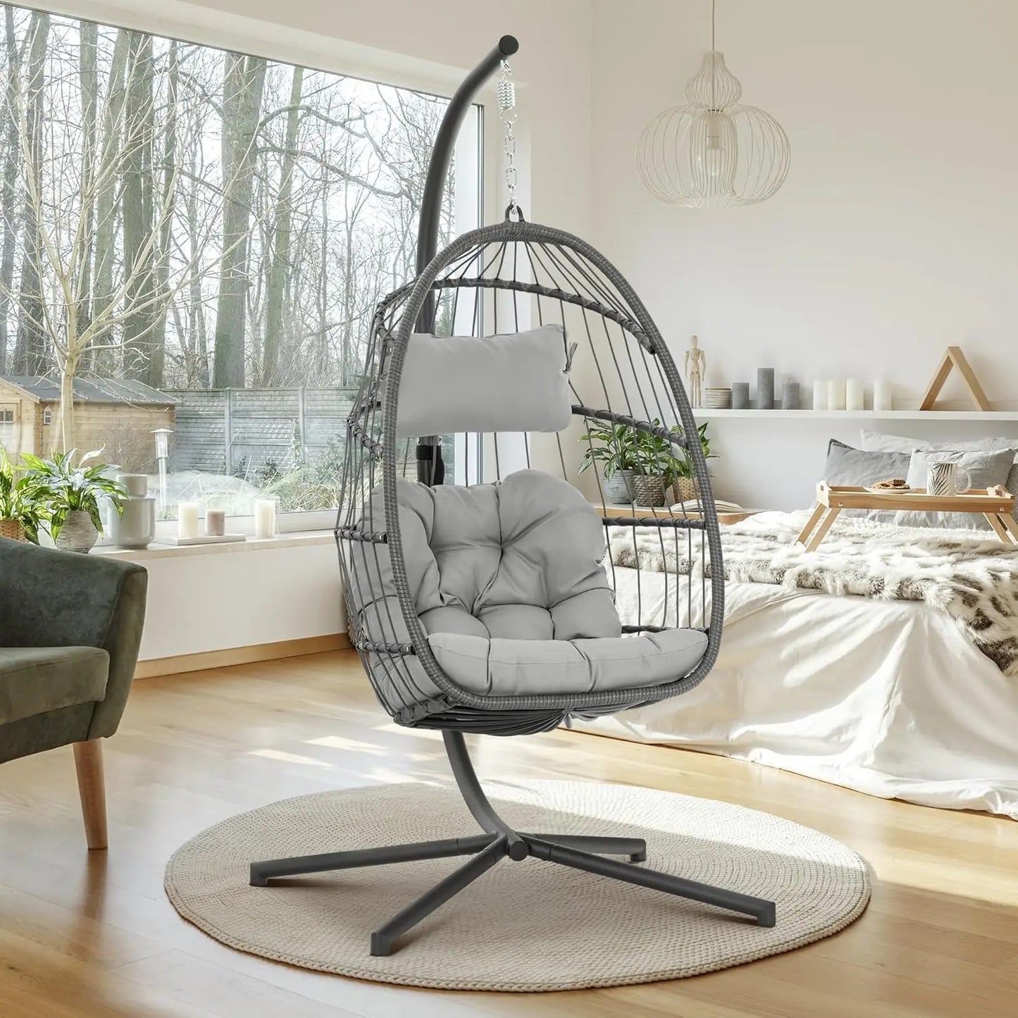 Swing Egg Chair Hammock with Aluminum Frame and Cushion