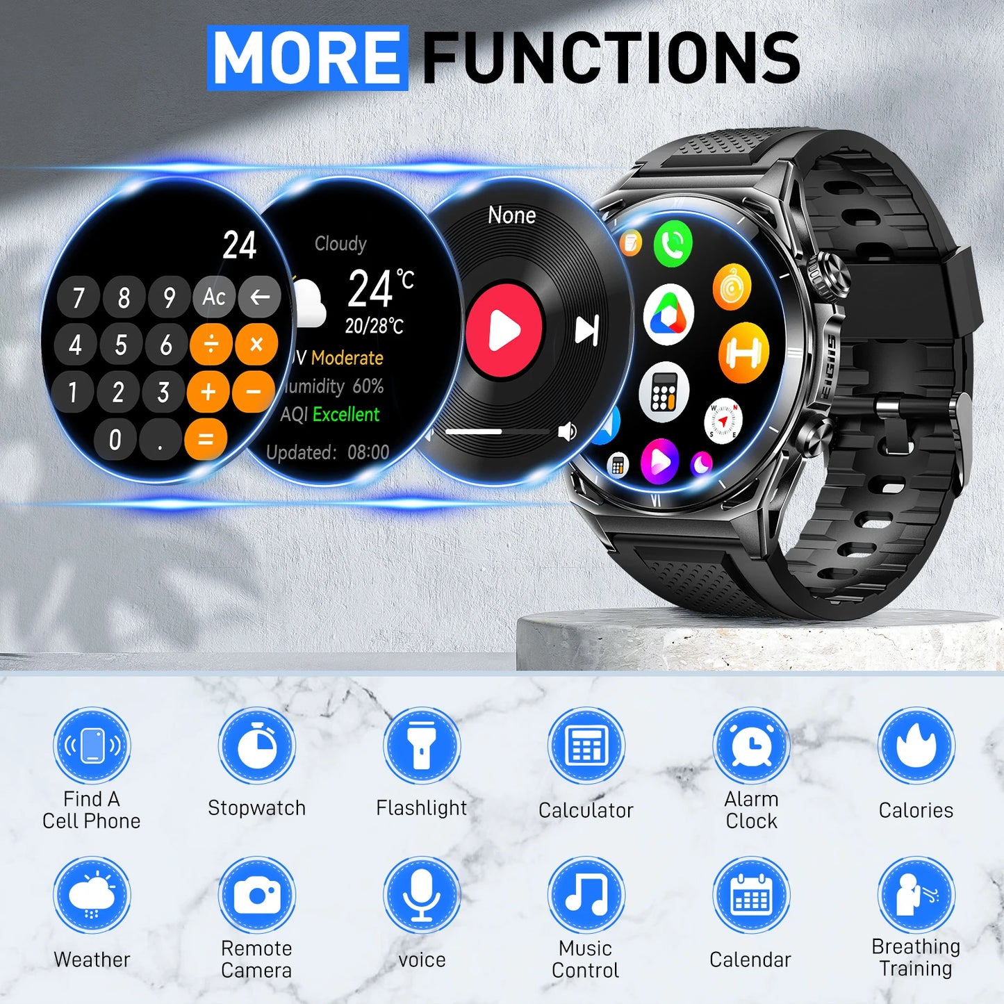 EIGIIS New Smart Watch KE6 1.43" AMOLED Display Men Black Sports Watch KE Series Bluetooth Call IP68 Waterproof