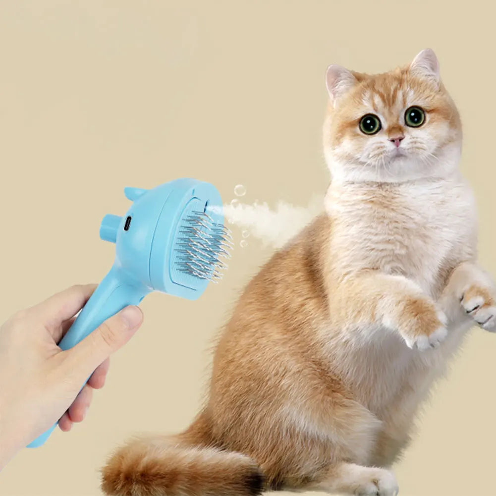 Cat Grooming Brush with Release Button and Rechargeable Spray