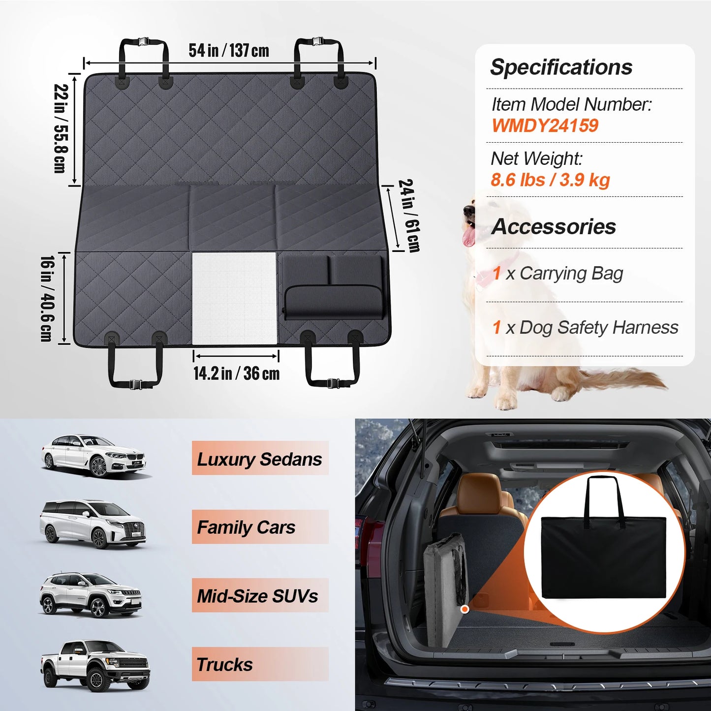 Dog Car Seat Cover and Extender for Safety and Comfort