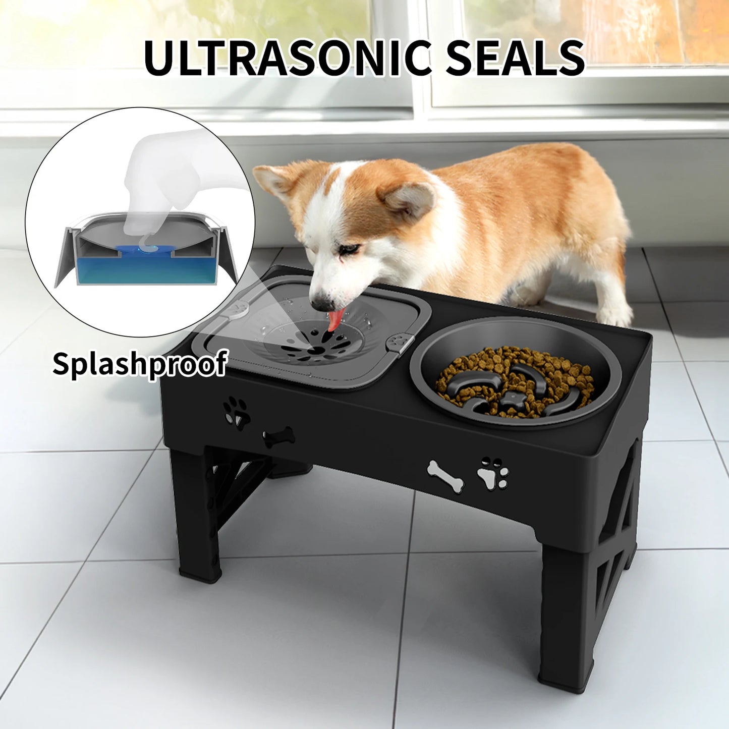 3 In 1 Pet Feeder Slow Feed Bowls Double Bowls Foldable