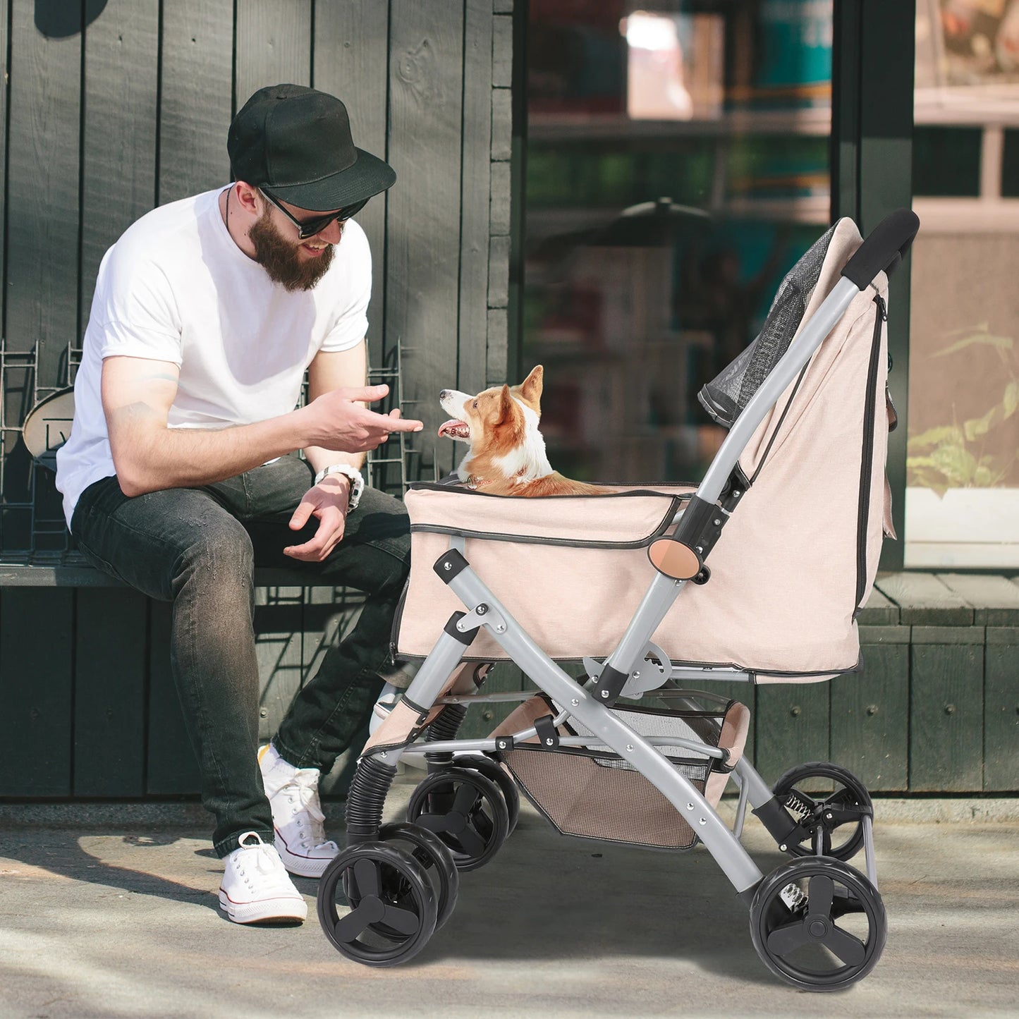 Foldable Cat Dog Stroller Detachable Easy Assembly Pet Travel Carrier With Shock Absorption Folding Resistant To Dirt