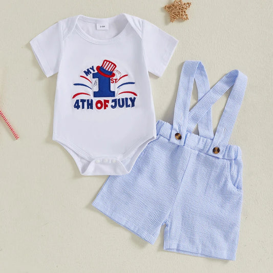 Infant Boys Independence Day Outfits American Flag Romper Set