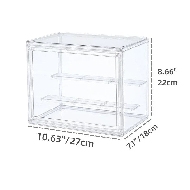 Clear Display Box Stackable Plastic Dustproof Storage Bins for Figures Collectibles and Cosmetics with Interlayers