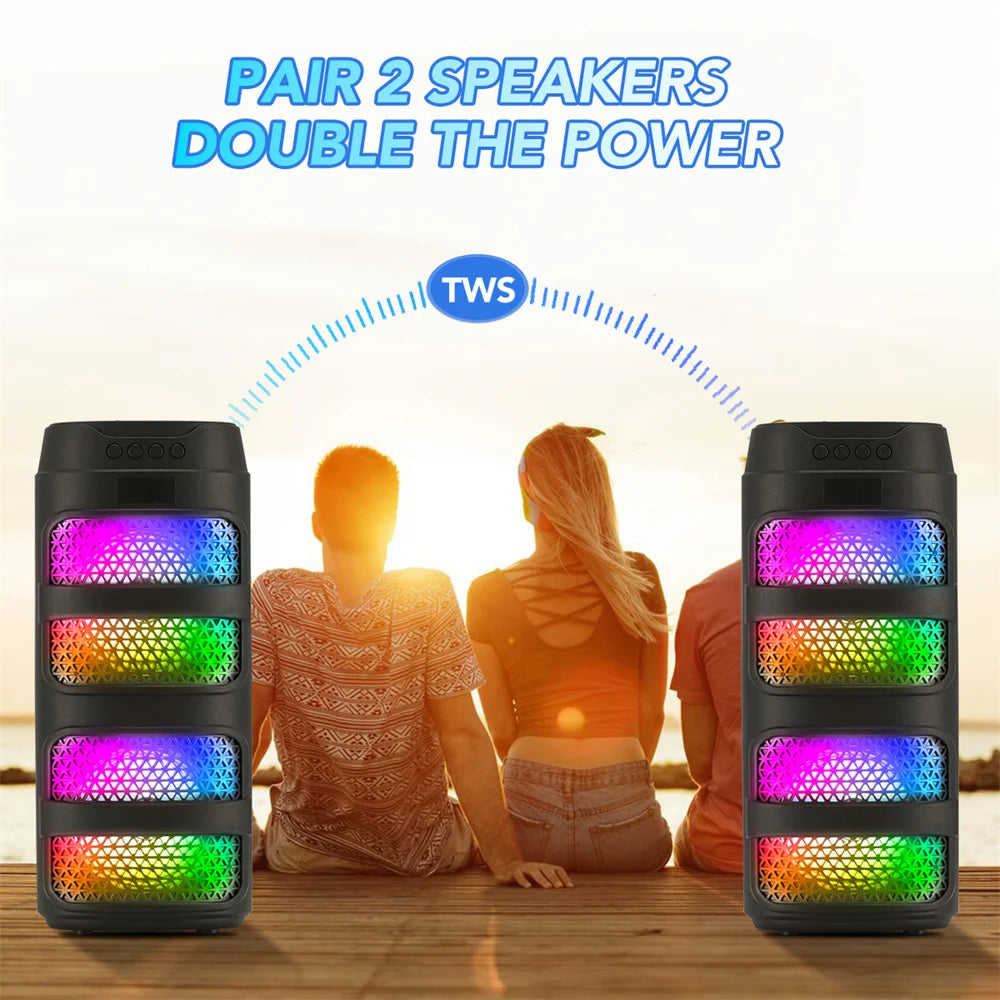 Portable Bluetooth Speaker with Subwoofer and LED Lights