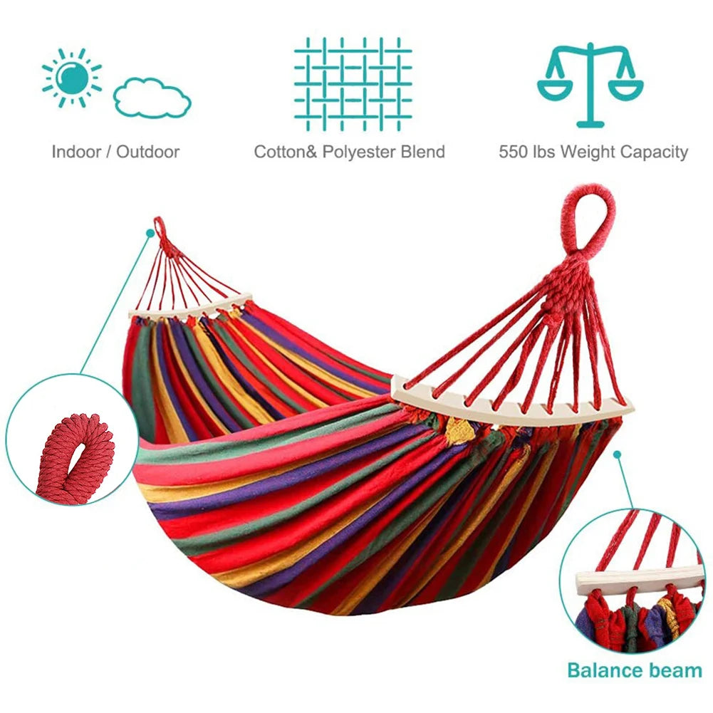 1-2 Person Fabric Hammock with Tree Straps 264lbs Capacity