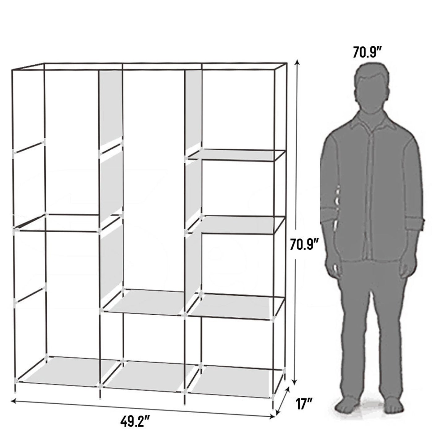 71 Inch Portable Closet Wardrobe Clothes Rack Storage Organizer with Shelf Gray