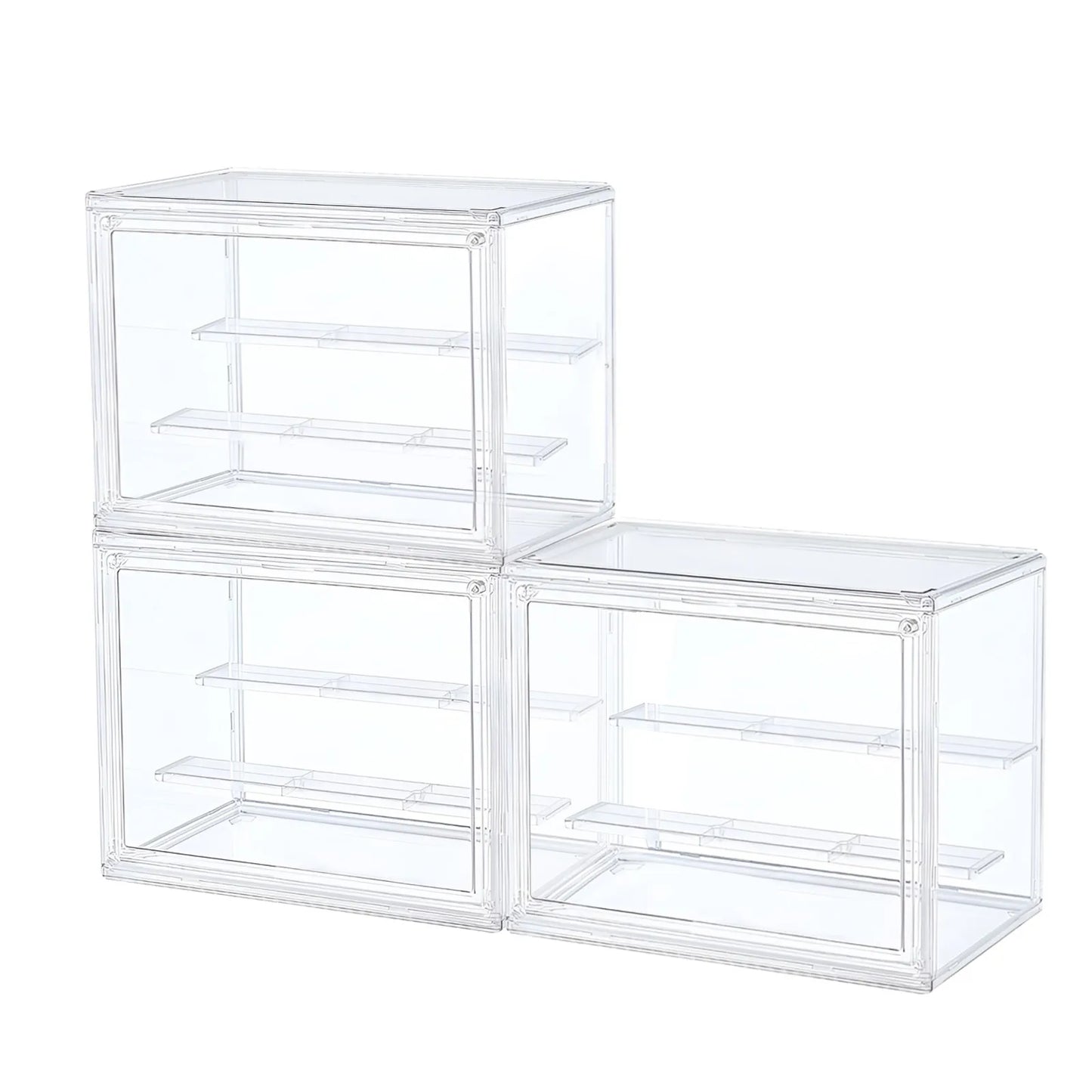 Clear Display Box Stackable Plastic Dustproof Storage Bins for Figures Collectibles and Cosmetics with Interlayers