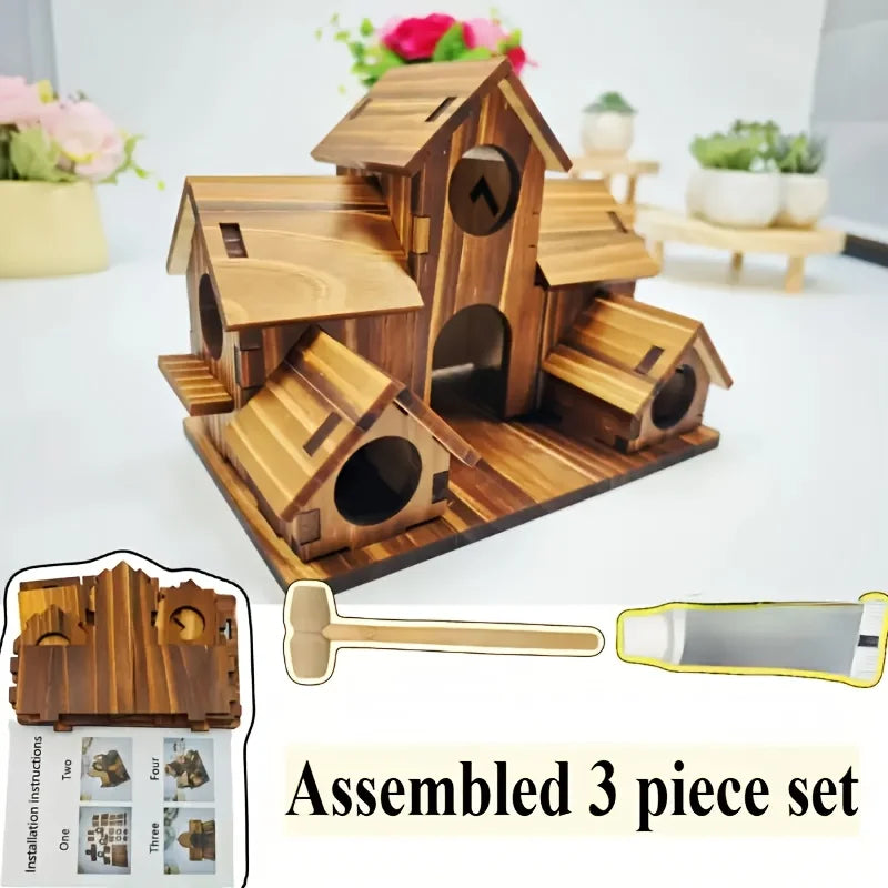 Handmade 6-Hole Hanging Outdoor Bird House for Garden Decoration and Bird Habitat