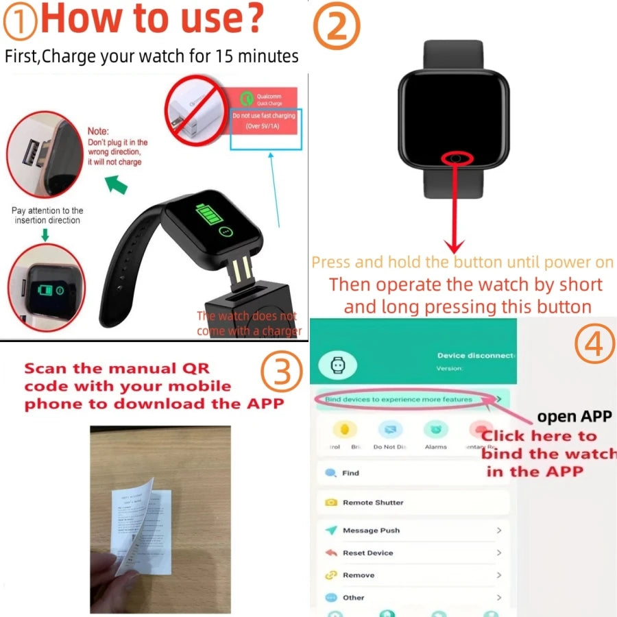 Smart Fitness Watch Heart Rate Tracker Message Alerts
