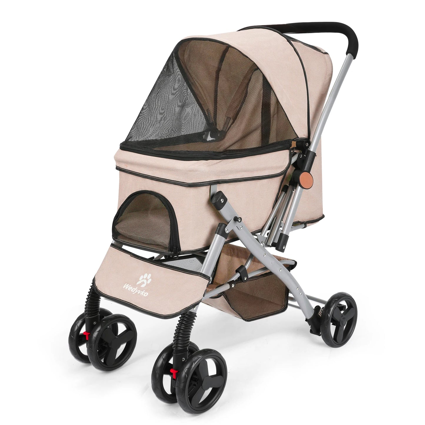 Foldable Cat Dog Stroller Detachable Easy Assembly Pet Travel Carrier With Shock Absorption Folding Resistant To Dirt