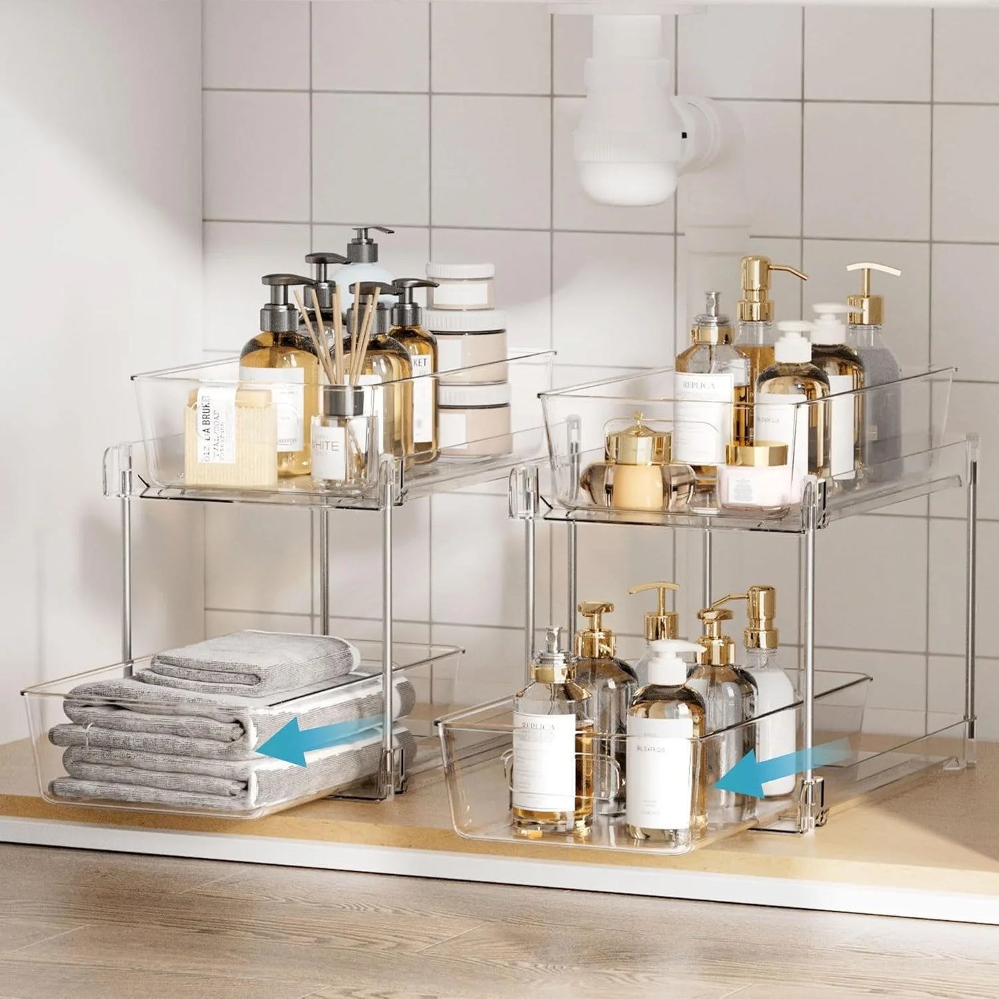 4 Pack Clear Bathroom Organizers for Tidy Storage Solutions