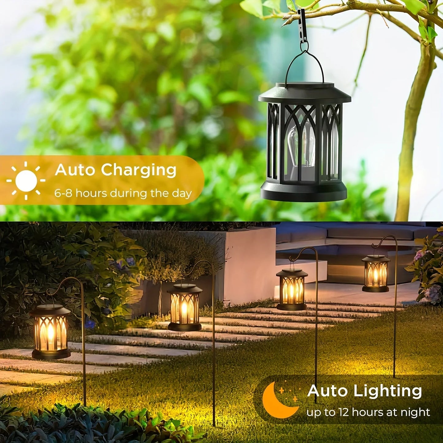 2 Pack Upgraded Bright Solar Lantern Lights Outdoor Warm Light