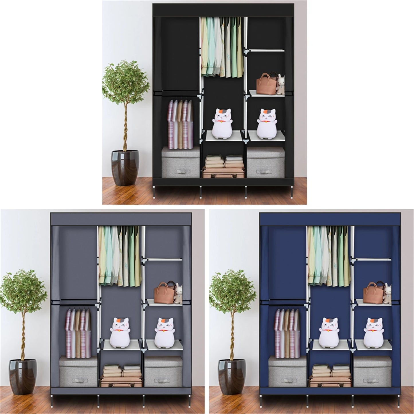 71 Inch Portable Closet Wardrobe Clothes Rack Storage Organizer with Shelf Gray