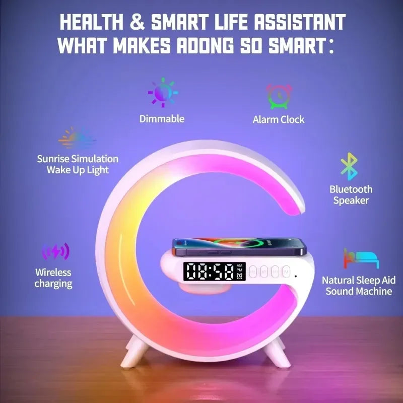Christmas Gift 5.9" Fast Wireless Charger Desktop Stand Bluetooth Speaker RGB Atmosphere Lamp for iPhone Samsung