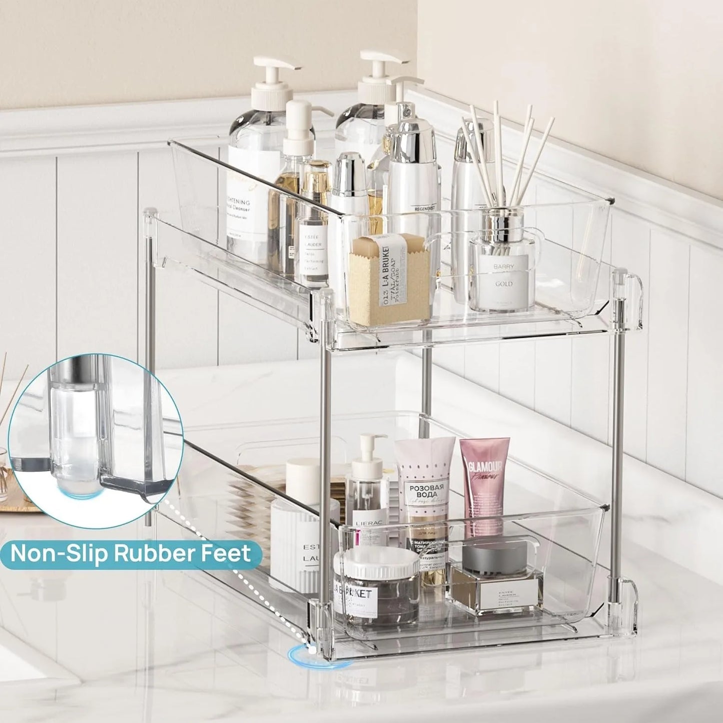 4 Pack Clear Bathroom Organizers for Tidy Storage Solutions