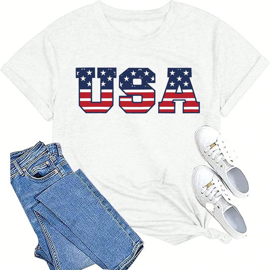 American Flag Shirts For Women 4th Of July Tops USA Print T Shirt Proud T Shirt Comfort Neck Short Casual Short Sleeve American