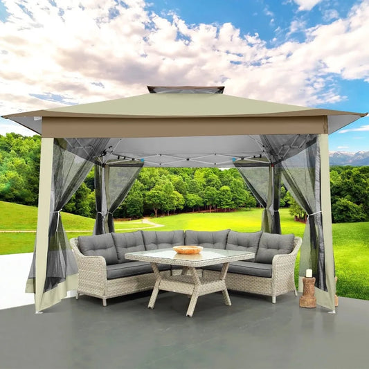 12x12 Outdoor Gazebo Pop-up Canopy with Mosquito Net Patio Tent Backyard Canopy