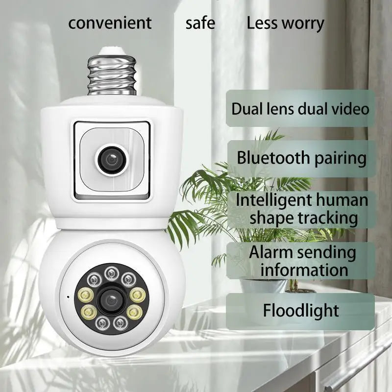 8MP E27 Bulb WiFi Camera 4K Dual Lens Dual Screen Auto Tracking Night Vision Two Way Audio CCTV Security ICSEE
