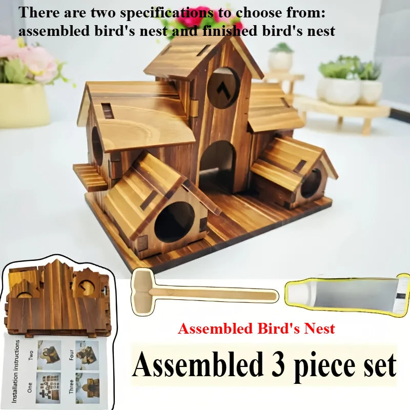 Handmade 6-Hole Hanging Outdoor Bird House for Garden Decoration and Bird Habitat
