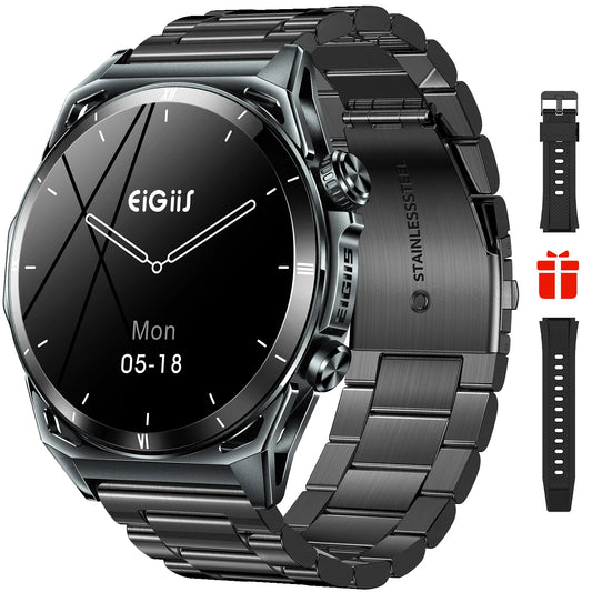 EIGIIS New Smart Watch KE6 1.43" AMOLED Display Men Black Sports Watch KE Series Bluetooth Call IP68 Waterproof