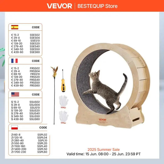 VEVOR Cat Exercise Wheel Natural Wood Silent Running Treadmill