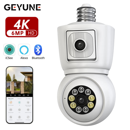 8MP E27 Bulb WiFi Camera 4K Dual Lens Dual Screen Auto Tracking Night Vision Two Way Audio CCTV Security ICSEE