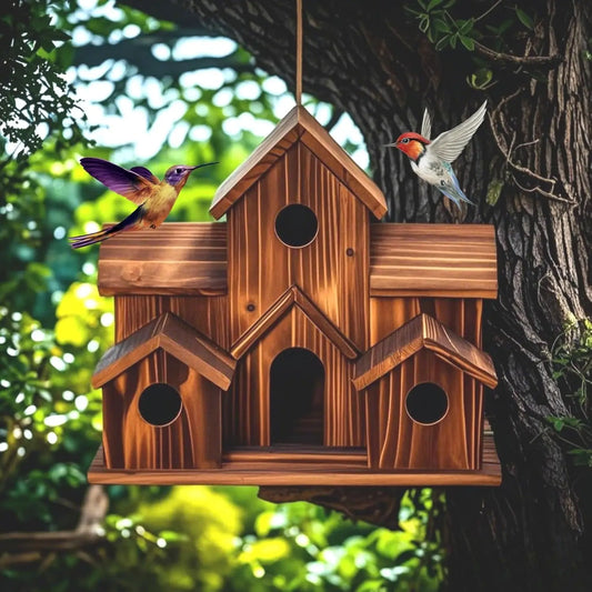 Handmade 6-Hole Hanging Outdoor Bird House for Garden Decoration and Bird Habitat