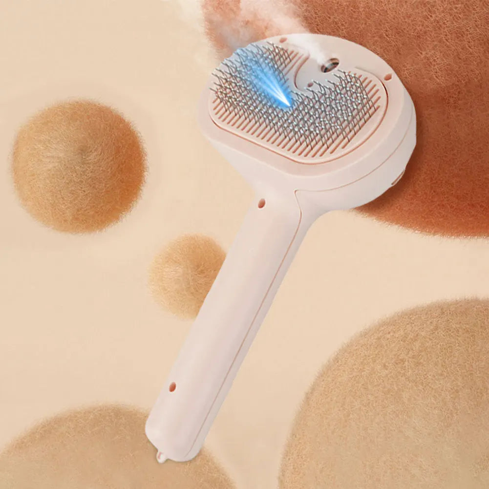 Cat Grooming Brush with Release Button and Rechargeable Spray