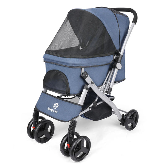 Foldable Cat Dog Stroller Detachable Easy Assembly Pet Travel Carrier With Shock Absorption Folding Resistant To Dirt