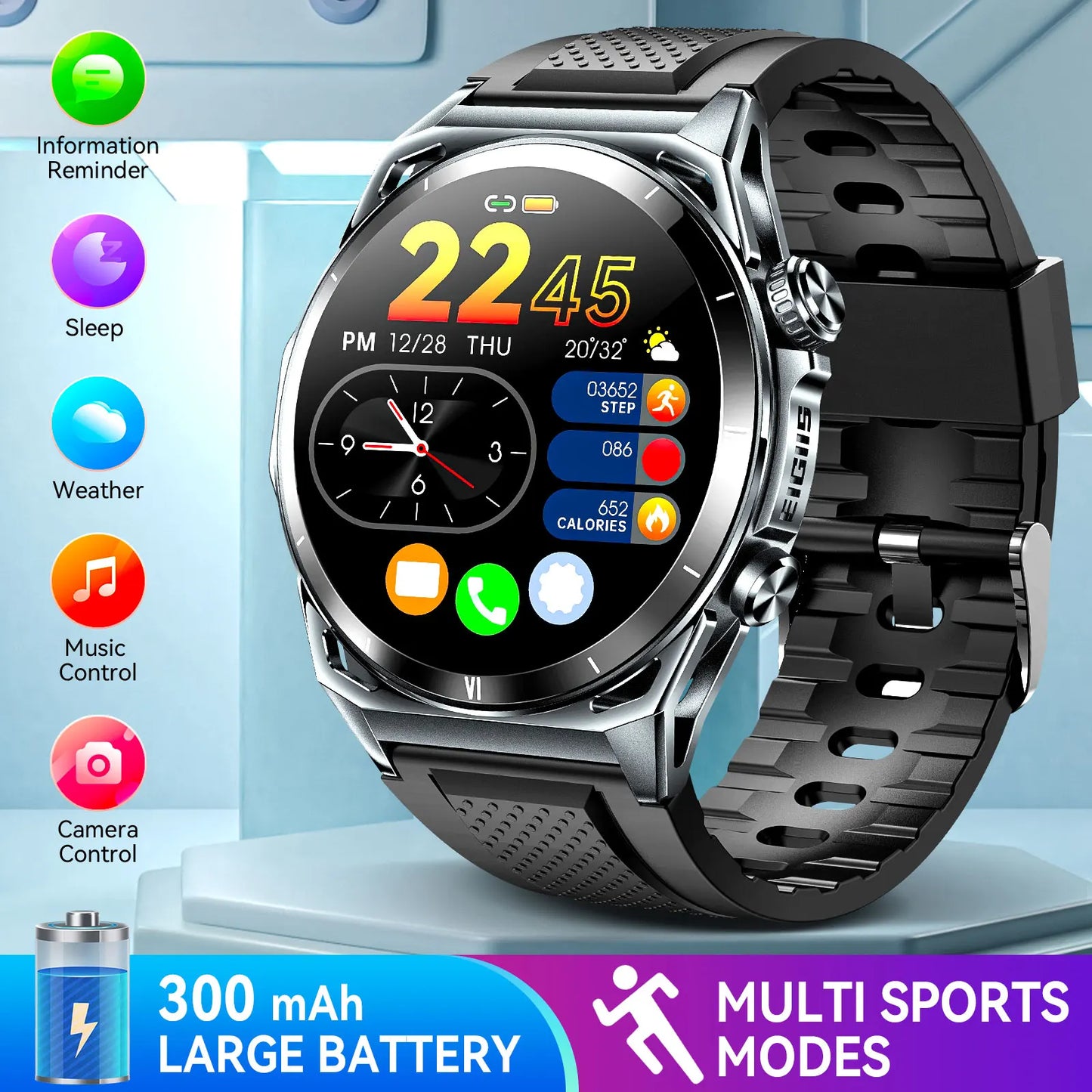 EIGIIS New Smart Watch KE6 1.43" AMOLED Display Men Black Sports Watch KE Series Bluetooth Call IP68 Waterproof