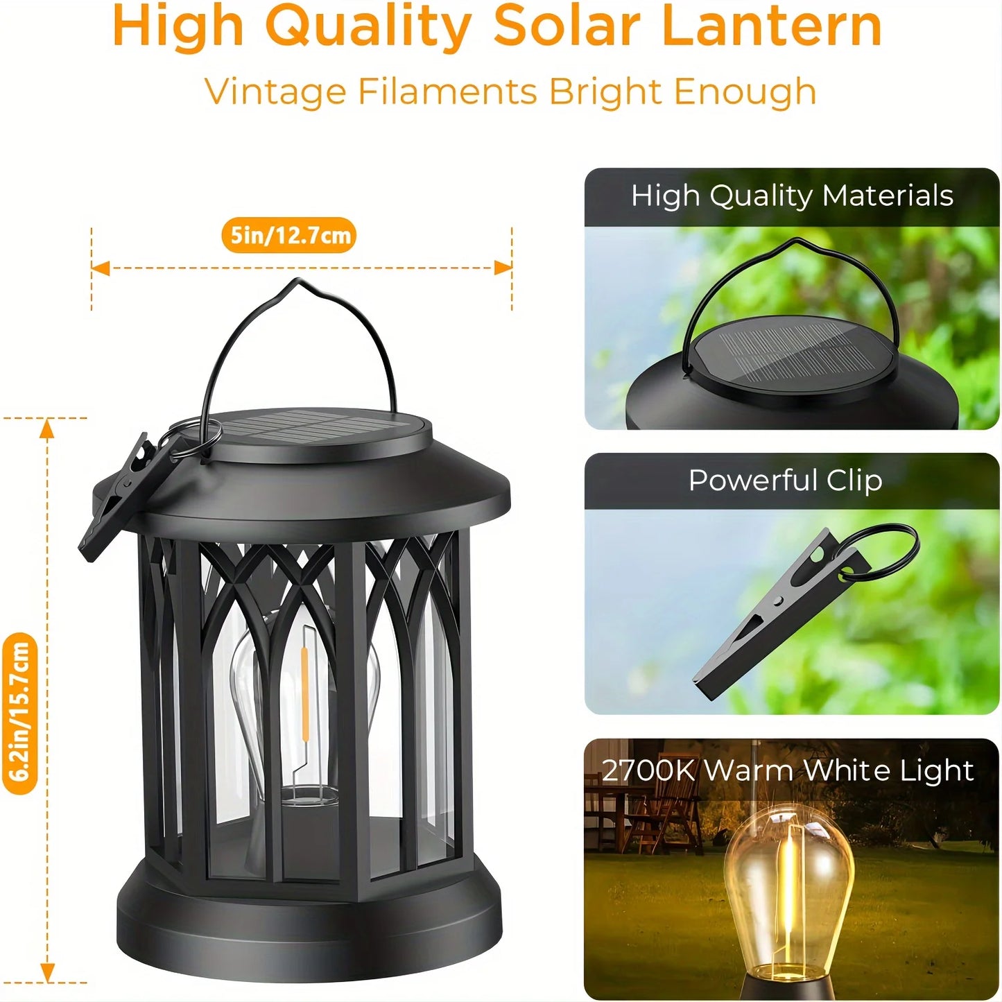 2 Pack Upgraded Bright Solar Lantern Lights Outdoor Warm Light